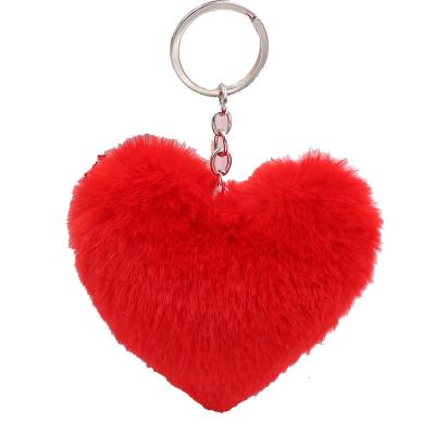 China Artificial Rabbit Fur Heart Shape Ball Pom Pom Key Chain For Wholesale New Fashion Imitation Hair Rabbit As Gifts Or Donations for sale