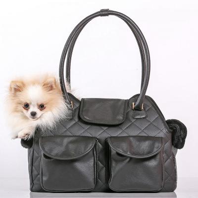 China Breathable Custom Made Faux Vegan Leather Pet Cat Handbag Cat Dog Travel Carrier Quilted Shearling Tote Bag for sale