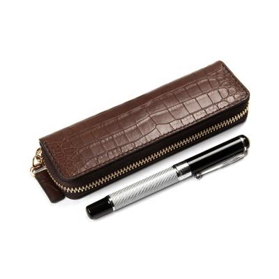 China Classic Style Participation Pen Bag One Custom Promotional Pen Case Zipped Closure Luxury, Woman Senior Leather Gift Crocodile Pencil Case for sale