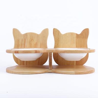 China Sustainable Hot Sale Ceramic Cat Pet Feeder Stand With Raised Cat Feeding Bowls for sale