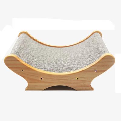 China Sustainable U Shaped Pine Corrugated Paper Bed Cat Scratcher Toy Cat Beds Solid Wood Furniture for sale