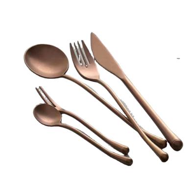 China Sustainable 304 Stainless Steel Spoon Fork Set Retro Western Cutlery Cutlery Set Long Handle Coffee Fruit Fork Stirring Spoon for sale