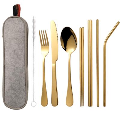 China Sustainable New Amazon Titanium Plated 1010 Stainless Steel Portable 8-Piece Cutlery Set for sale