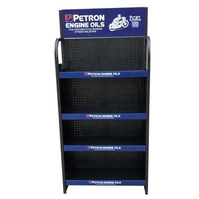 China Promotion Heavy Duty Metal Motor Oil Display Stand Oil Display Rack Free Standing Motor Oil Displays for sale