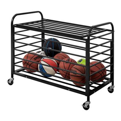 China New Rotatable Fashion Flooring Metal Basketball Storage Basket Sports Merchandise Display Rack for sale