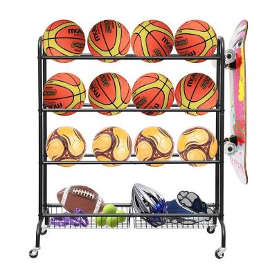 China Sporting Goods Basketball Storage Rack Soccer Volleyball Rotatable Multi Tier Display Stand for sale