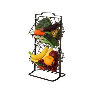 China Sustainable high quality metal wire basket for vegetable fruit 2 tier disassembly fruit basket for sale