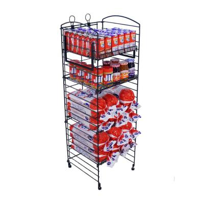 China Showroom Exhibit Booth Display Stand 5 Fold-Out Shelf Metal Wire Shelving Collapsible Display Rack for sale