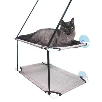 China Breathable Safe Sunbathing Mounded Webbing Rope Window Cat Hammock Bed Double Layers Safety Suction Cups Space Saving Cat Perch Bed for sale