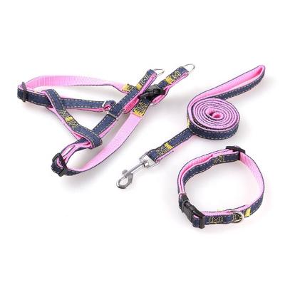 China Reflective Safe Nylon Cat Dog Rope Leash Step In Harness Pet Supplies Durable 3 In 1 Outdoor Thick Leash Dog Harness Collar Set Leash for sale