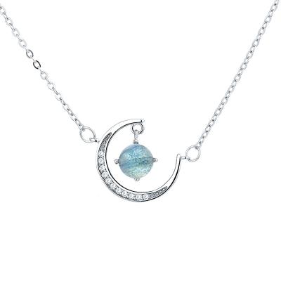 China Wholesale New 925 Sterling Silver Gemstone Necklace High Quality 2021 Fake Stone Valentine Moon Blue Crystal Pendant Spell Shape Jewelry for sale