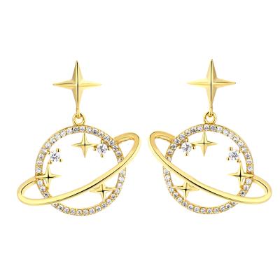 China 2021 New 925 sterling silver high quality zircon stone fashion gold personality planet border star simple earrings for sale