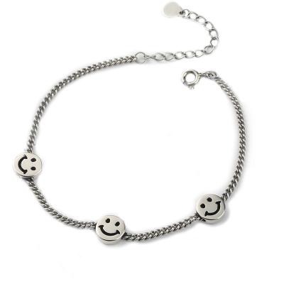 China 2021 New Retro Jewelry 925 Sterling Silver Environmentally Friendly Smiley Face Chain Jewelry Wholesale Bangle for sale