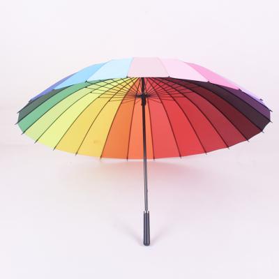 China 24 Contemporary Multicolor Golf Ribs PU Leather Handle Windproof Silk Umbrellas for sale