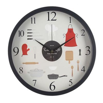 China Antique Style Art Fork And Spoon Design Plastic Tableware Kitchen Decorative Wall Clock for sale