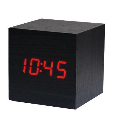 China Wooden Cube LED Digital Battery Operated Alarm Clock Zogift Square Wooden Clock for sale