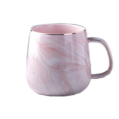 China Wholesale Custom Wholesale European Viable Marble Rose Gold Tea Milk Water Milk Tea Cup Gray Style Mug Coffee With Lid Gold Rim Popular for sale