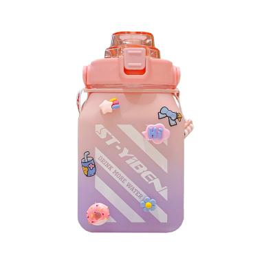 China 1500ML Viable Sports Large Capacity Colorful Bottle Cute Cartoon Sticker Straining Gym Plastic Water Bottle With Custom Logo for sale