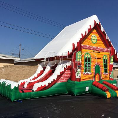 China Water Proof Outdoor Inflatable Bouncy House With Slide Christmas Theme Inflatable Bouncer for sale