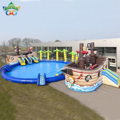 China - Combined door waterpark Guangzhou inflatable pirate ship with giant inflatable pool water park ground amusement park for sale