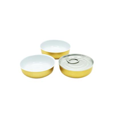 China Hot Selling 6323# 50ml Food Eco-Friendly Gold Round Aluminum Foil Cooking Trays Pans With Aluminum Lunch Box Heated Sealing Bowl for sale