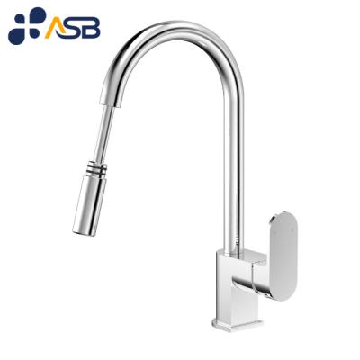 China Swivel Action Single Hole Deck Mounted Kitchen Sink Faucet Modern Pull Out Faucet Mixer Certified Brass for sale