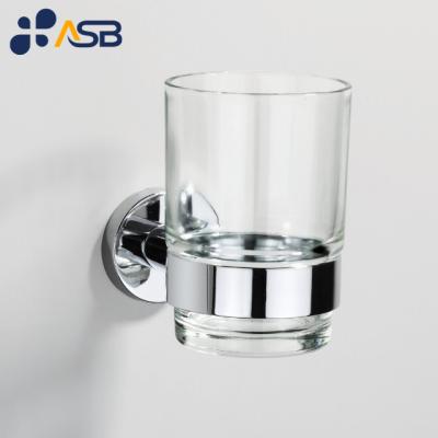 China Sustainable Bathroom Tumbler Toothbrush Holder Glass Accessory Metal Chrome Plated for sale