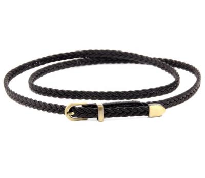 China PU Faux Braided Fabric Belt Leather 0.8cm Handmade Skinny Lady Dress for sale