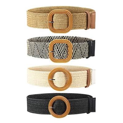 China Straw Waist Braided Fabric Belt 5cm Elasticated Woven Belt Stretch for sale