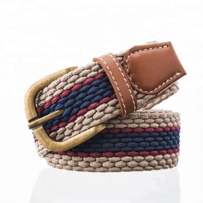 China Alloy Buckle Braided Stretch Belt 125cm Mens Woven Elastic Belt for sale