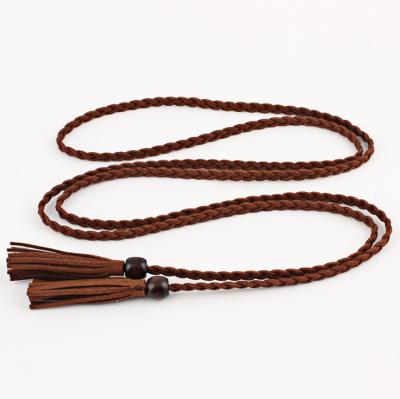 China Fashion Handmade 165cm Braided Fabric Belt 65 Inch Suede Tassel Belt for sale