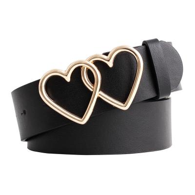 China Ladies 107cm Faux Leather Belt Heartdouble Buckle Waist Belt for sale