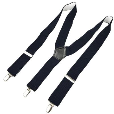 China Pure Color Braces Polyester Mens Trouser Braces 3.5cm Solid Leather Suspenders for sale