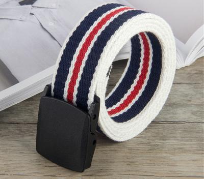 China Outdoor Leisure 110cm Plastic Buckle Nylon Belt 3.8cm Wide White Cotton Belt for sale