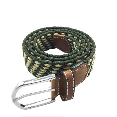 China Weaving Stretch Elastic Belt 110cm Dark Green Belt Alloy Pin Buckle for sale