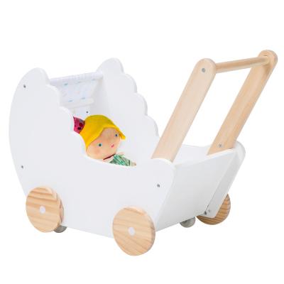 China Baby Pusher Baby Walker Learning Walker White Solid Wooden Baby Push Walker Child Study for sale