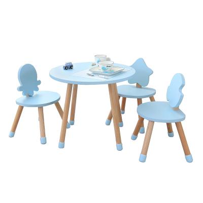 China Hot Modern Nordic Wood Table Chairs Sets Kids Products Kids Ocean Toddler Blue Table Chair For For Boy And Girls Room for sale