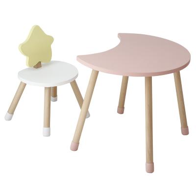 China New Design Montessori Child Furniture Room Half Moon Shape Table Kindergarten Desk Northern Pink Work Chair Wood Table For Toddler for sale