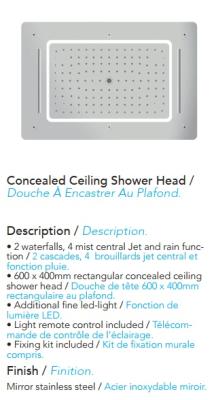 China Without Sliding Bar Inox Polished Mirror LED 4 Function Shower Head Hidden Rain Shower Waterfall Waterfall Spray And Mist for sale