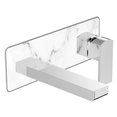 China Contemporary Wall Mounted Brass Single Handle Chrome Basin Faucets With Hot And Cold Wall Mount Faucet Tap With White Marble Decoration for sale