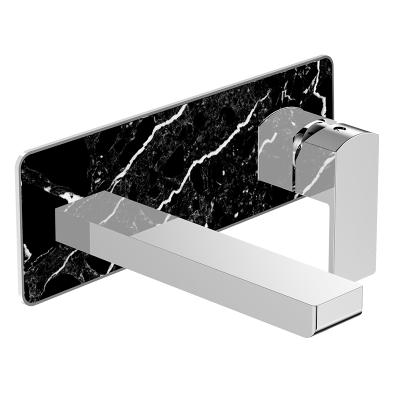 China Beautiful Contemporary Gold Brass Chrome Waterfall Design Bathroom Basin Faucet Wall Mounted Mixers With Black Marble Decoration for sale