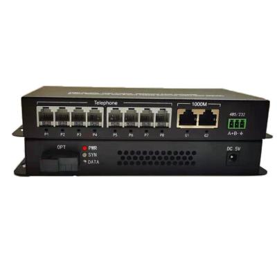 China High Quality FTTP/FTTX Base-T 2port 10/100/1000 20KM 8 Channel PCM Phone to Fiber Optic Media Converter for sale