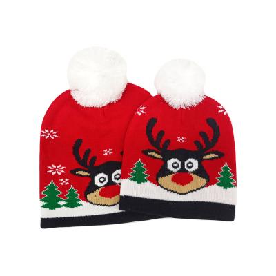 China JOINT Wholesale Custom Winter Hats Knit Adult Child EIK Hats Christmas Knitted Beanies POM for sale