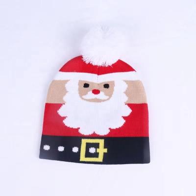 China COMMON Custom Knitted Adult Father Christmas Hats Kid Style Winter Beanies Pom Beanie Hat Christmas Jacquard Knit for sale