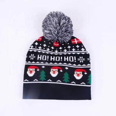 China 2022 Winter Christmas Festival Kids Party Kids COMMON Size Black Adult Santa Claus Knitted Hats Pom Christmas Hat for sale