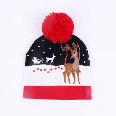 China 2022 Winter Christmas Festival Kids Party COMMON Adult Size Fawn Knitted Hats Pom Christmas Red Cute Hat for sale