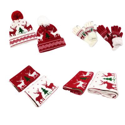 China Wholesale COMMON Color Red Acrylic Thick Hat Knitted Christmas Hat Beanie Scarf And Glove Set Beiged Wholesale for sale