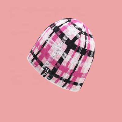 China Custom Hats Colorful Checked Printed Style Logo Warm Elastic Knitted Beanie Hats From China COMMON Factory for sale