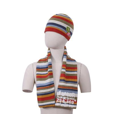 China Fashion\Comfortable\Durable Two Pieces Set Kids Acrylic Knitted Beanie Hat Winter Warm Striped Scarf Hat And Scarf Set for sale