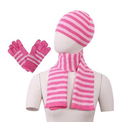 China Fashion \ Comfortable Cheap \ Durable Price 3 Pcs Set Kids Winter Beanie Hat Scarf Set Cheap Knit Warm Hat Striped Scarf , Hat And Glove Sets for sale